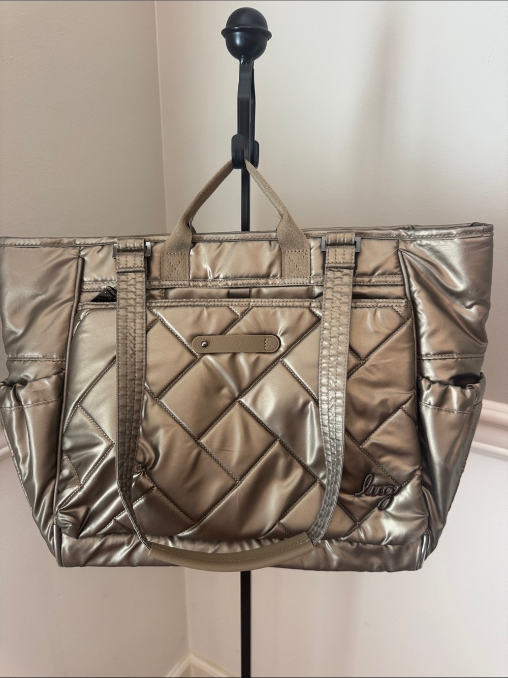 lug Metallic walnut Cabby Tote w/boho floral interior